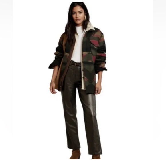 New Women Banana Republic High Rise Straight Black 100% Lamb Leather Pants Sz 34 - Picture 2 of 13